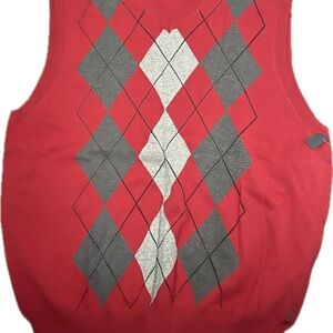 Izod Red and Gray Argyle V-Neck Sweater Vest
